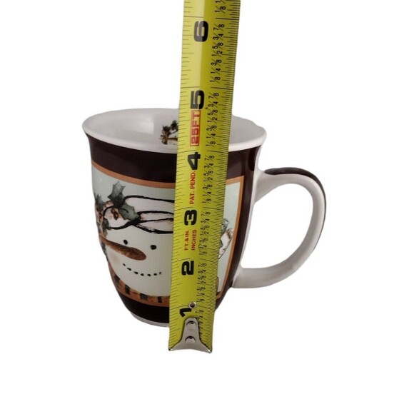 Snowman Coffee Mug Tea Cup Holiday Christmas Holly Scarf White Brown Read - Picture 5 of 7